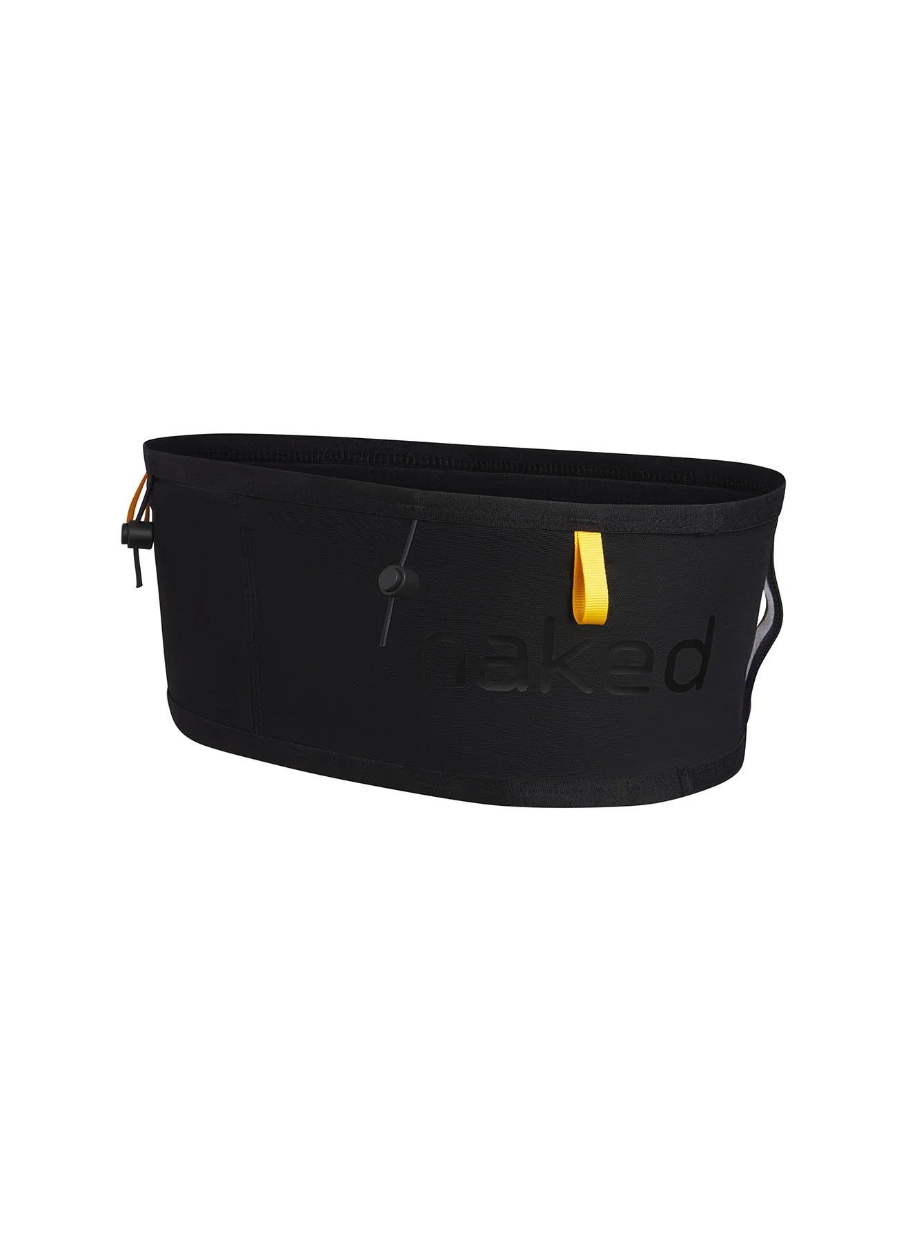 Running Band by Naked in black with yellow accent, high-performance waist belt for carrying fuel, fluids, and accessories while running.