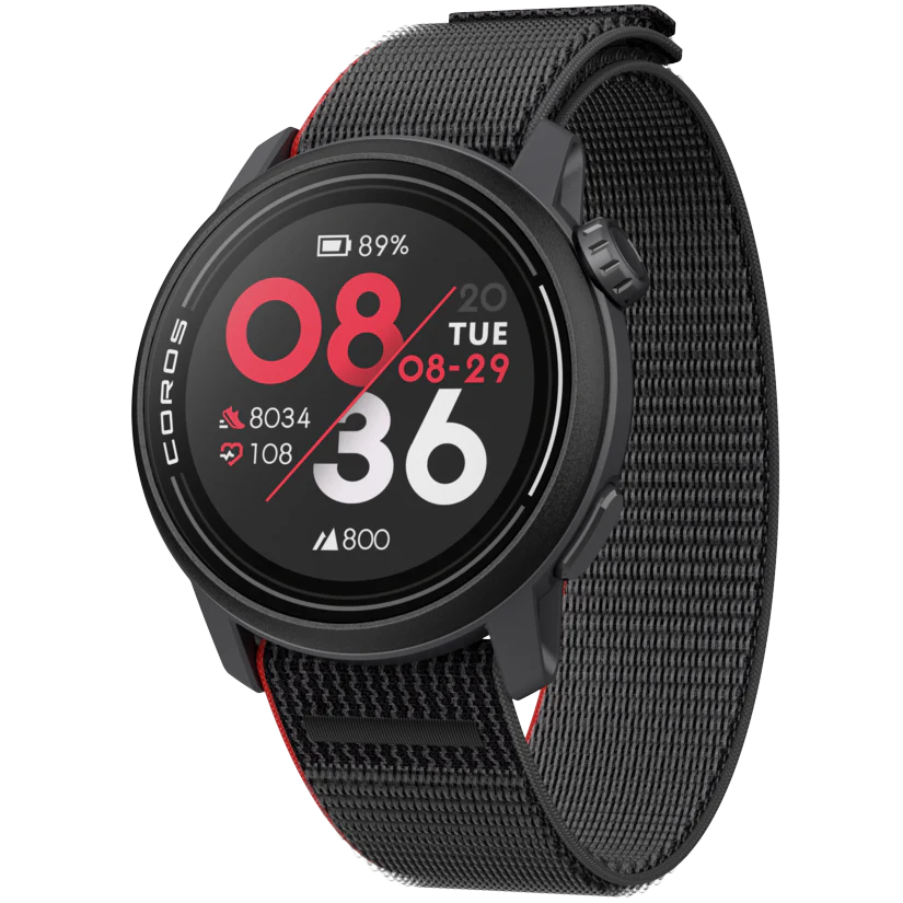 PACE 3 GPS Sport Watch by Coros in black with red accents, lightweight GPS watch tracking training and recovery for running and fitness