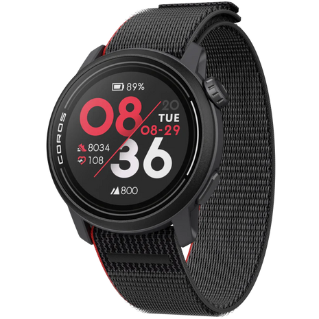PACE 3 GPS Sport Watch by Coros in black with red accents, lightweight GPS watch tracking training and recovery for running and fitness