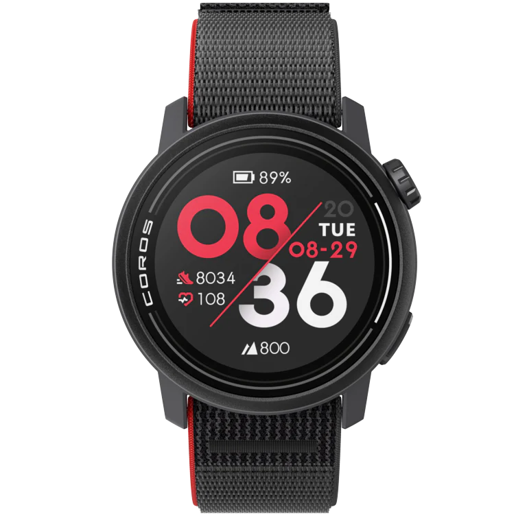 PACE 3 GPS Sport Watch by Coros in black and red with lightweight design, advanced training and recovery tracking for running and outdoor use