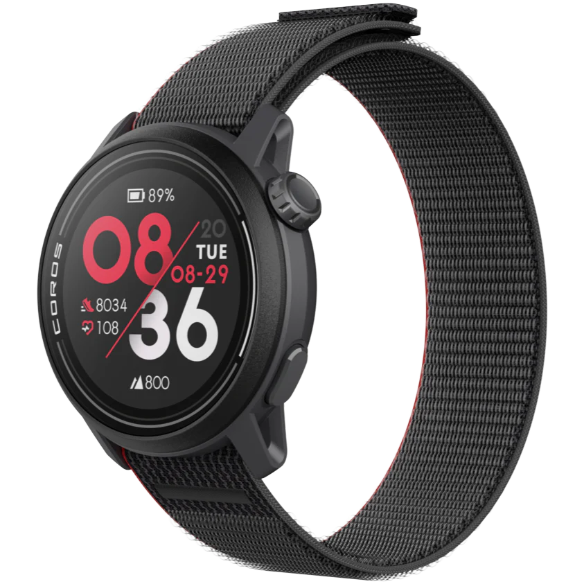 PACE 3 GPS Sport Watch by Coros in black with red and white display, lightweight multisport watch for training and recovery tracking