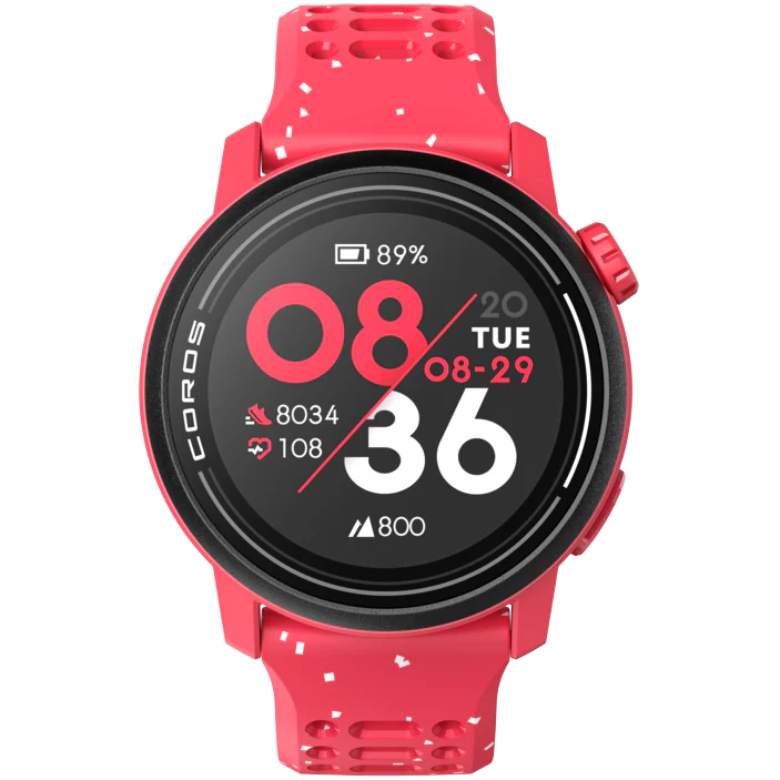 PACE 3 GPS Sport Watch by Coros in red with lightweight design, advanced training tracking, and recovery features for runners.