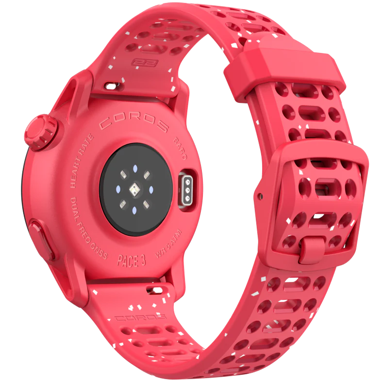 PACE 3 GPS Sport Watch by Coros in red, lightweight with advanced tracking and recovery features for running and training.