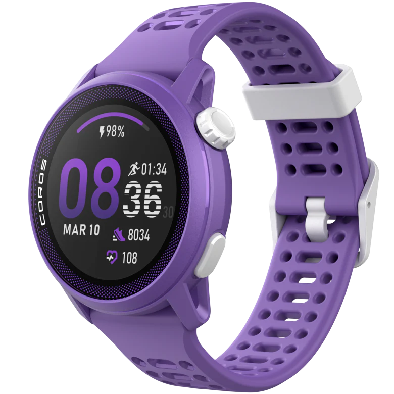 PACE 3 GPS Sport Watch by Coros in purple with white accents, lightweight GPS watch for tracking training and recovery