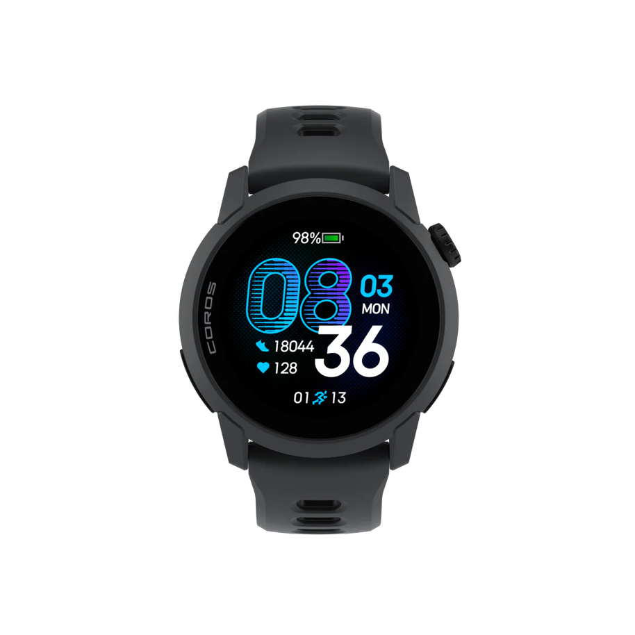 Pace 4 GPS Sport Watch by Coros in black with advanced running metrics including VO2 max and lactate threshold tracking for runners