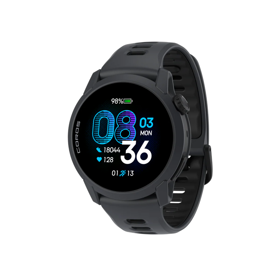 Pace 4 GPS Sport Watch by Coros in black with advanced running metrics including VO2 max tracking and fitness level analysis