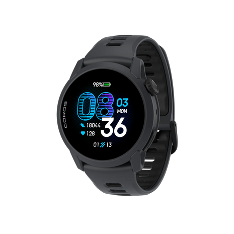 Pace 4 GPS Sport Watch by Coros in black with advanced running metrics including VO2 max tracking and fitness level analysis