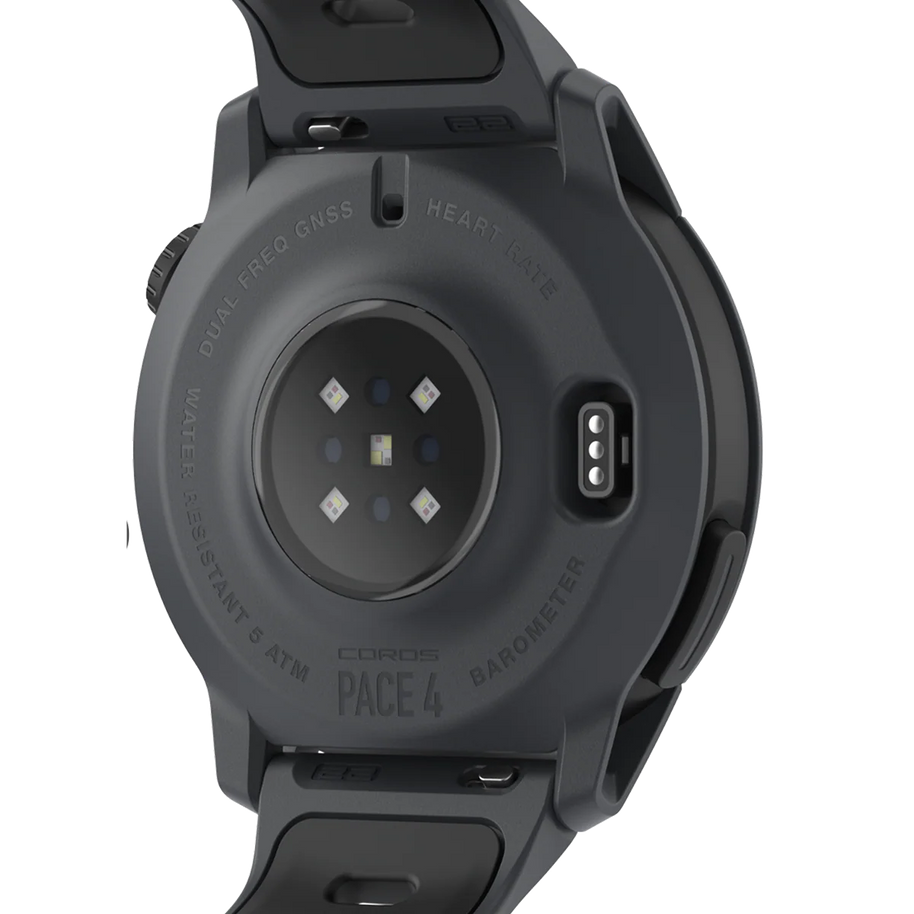 Pace 4 GPS Sport Watch by Coros in black with advanced VO2 max tracking heart rate sensor and waterproof design for running