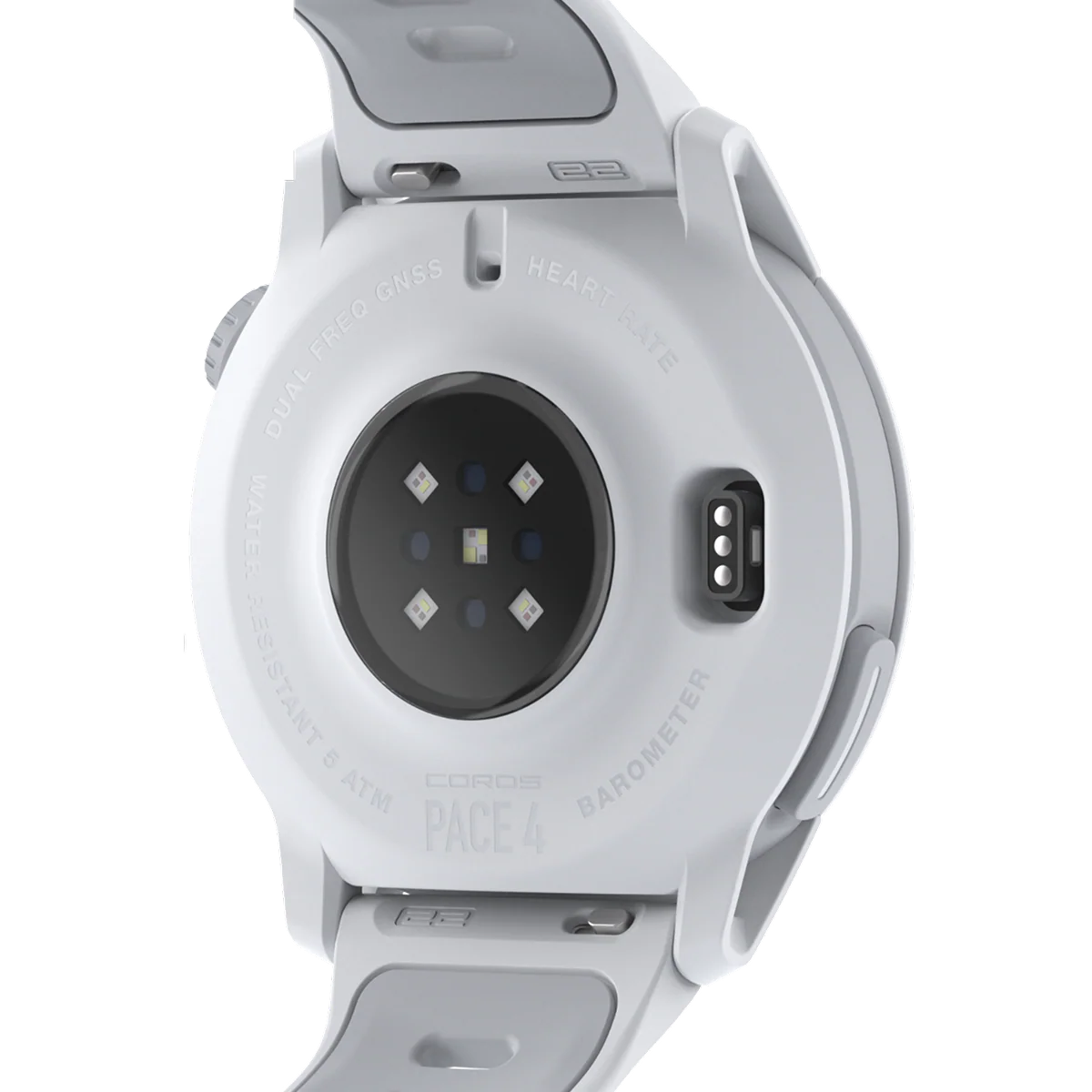 Pace 4 GPS Sport Watch by Coros in white with heart rate sensor, barometer, dual GPS, advanced running metrics tracking for athletes