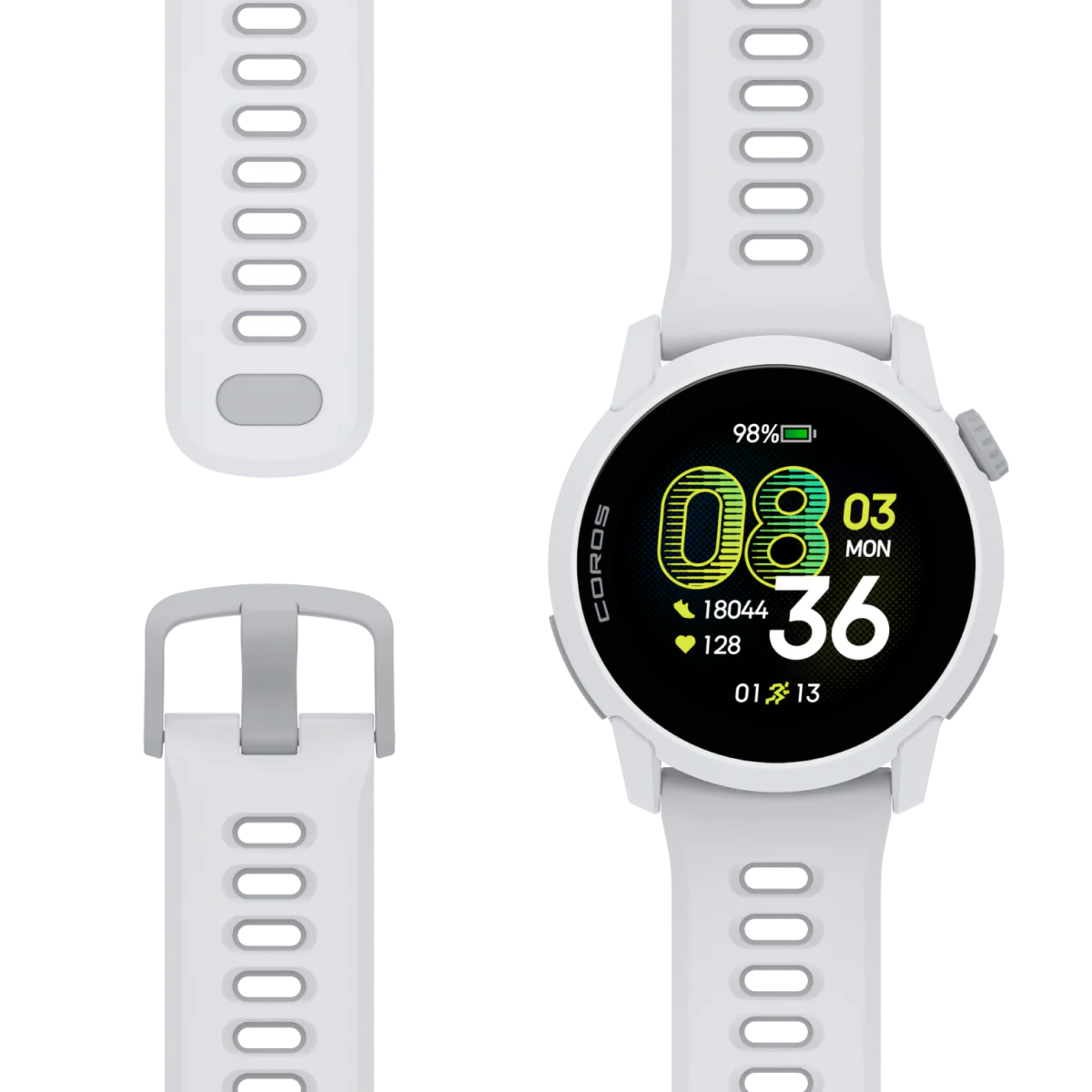 Pace 4 GPS Sport Watch by Coros in white with advanced running metrics tracking VO2 Max, Lactate Threshold, and fitness level