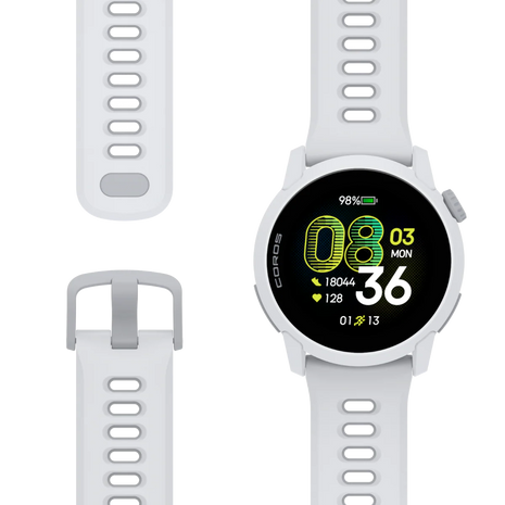 Pace 4 GPS Sport Watch by Coros in white with advanced running metrics tracking VO2 Max, Lactate Threshold, and fitness level