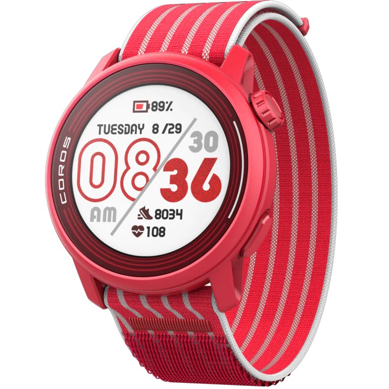 PACE 3 GPS Sport Watch by Coros in red with lightweight design, tracking training and recovery for running and fitness