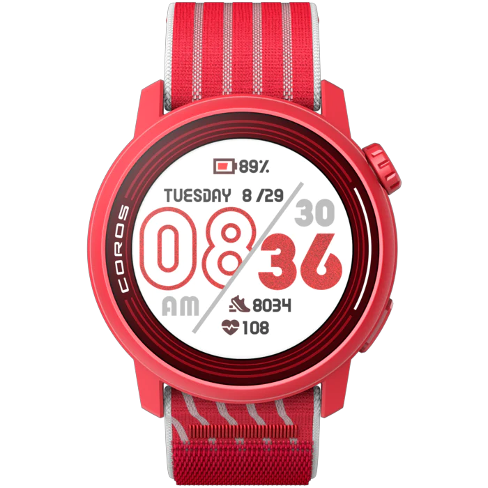 PACE 3 GPS Sport Watch by Coros in red with lightweight design, advanced training tracking, and recovery features for runners and athletes