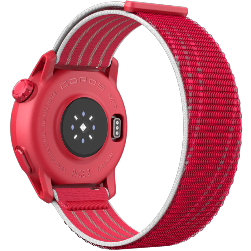 PACE 3 GPS Sport Watch by Coros in red with lightweight design, tracks training and recovery for running and outdoor use