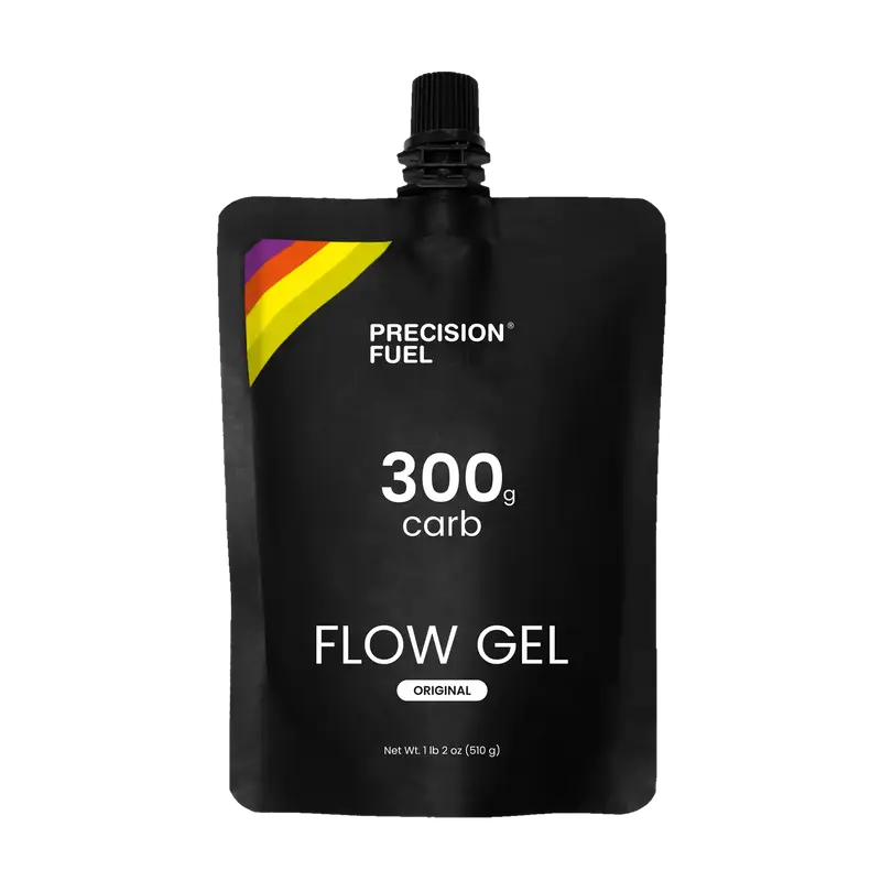 PF Gel Flow Gel Original by Precision Fuel & Hydration, black pouch with 300g carbohydrate for fast energy during running and endurance activities