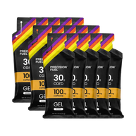 PF Gel w/Caffeine by Precision Fuel & Hydration in black and orange, 30g carb gel with 100mg caffeine for running nutrition and energy boost