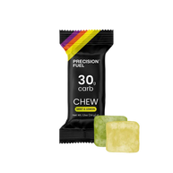 PF 30 Chew by Precision Fuel & Hydration in black packaging with mint and lemon chews, high carb energy nutrition for running and travel