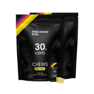 PF 30 Chew by Precision Fuel & Hydration in black pouch with mint & lemon flavour, high carb energy chews for running and outdoor nutrition
