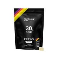 PF 30 Chew by Precision Fuel & Hydration in black with rainbow stripe, high carb energy chews with 30g carbs per serving for running nutrition