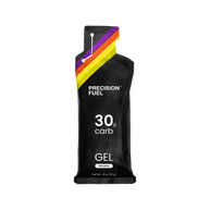 PF Gel Original by Precision Fuel & Hydration in black pack, citrus-flavored carb gel with 30g carbohydrate for fast energy during running