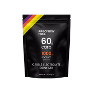 PF Carb & Electrolyte Drink Mix by Precision Fuel & Hydration in black pouch, high carb and sodium for hydration and fuel during running