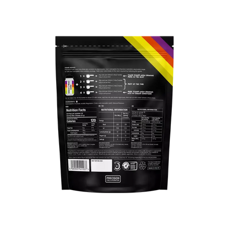 PF Carb Only Drink Mix by Precision Fuel & Hydration in black pack with yellow, orange, and purple stripes, designed for flexible energy fueling in cycling and endurance sports