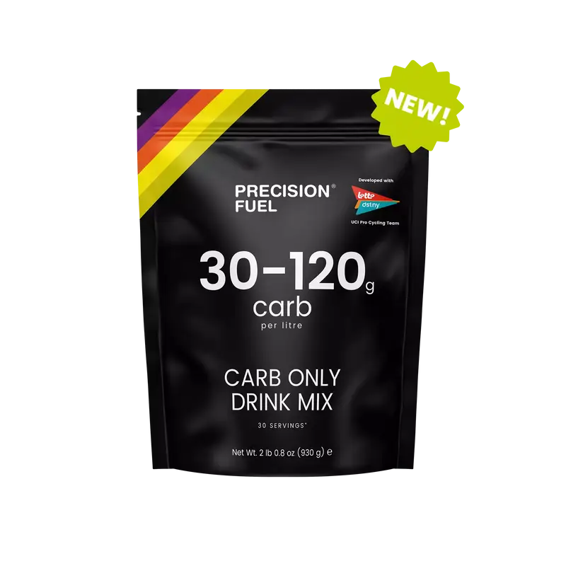 PF Carb Only Drink Mix by Precision Fuel & Hydration in black pouch, carb supplement for cycling energy, uk-made, flexible carb intake
