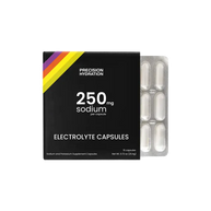 PH Electrolyte Capsules by Precision Fuel & Hydration in black with rainbow detail, sodium capsules for road runners and athletes.