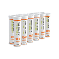 PH Electrolyte Tabs by Precision Fuel & Hydration in white and orange tubes, effervescent electrolyte tablets for hydration and sweat recovery