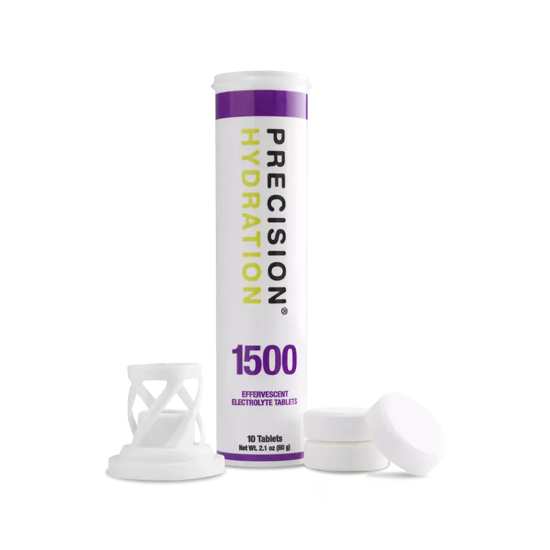PH Electrolyte Tabs by Precision Fuel & Hydration in white and purple, effervescent tablets for moderate hydration during sweating and running