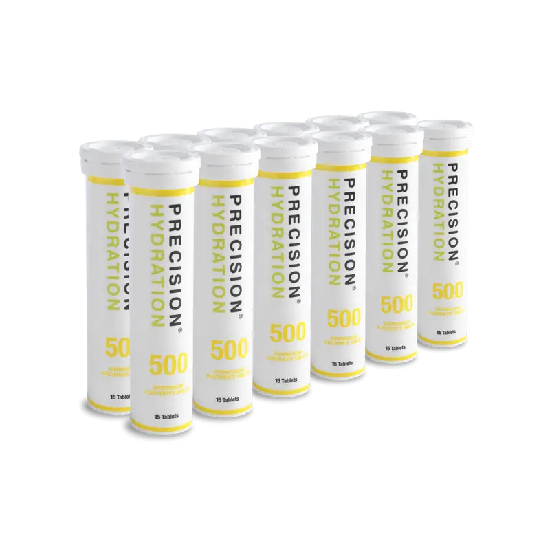 PH Electrolyte Tabs by Precision Fuel & Hydration in white and yellow, moderate strength hydration tablets for sweat replacement and endurance