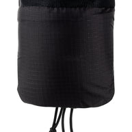 Straight-on view of the base of the UltrAspire Pole Quiver in Black with cinched drawcord and toggle