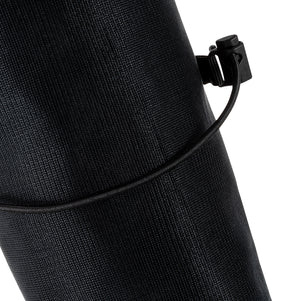 Close-up of the bungee compression strap with clips wrapped around the UltrAspire Pole Quiver in Black