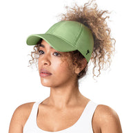 Performance 2.0 Ponytail Cap by Top Knot in light green, breathable women’s hat designed for comfort and active running in Canada