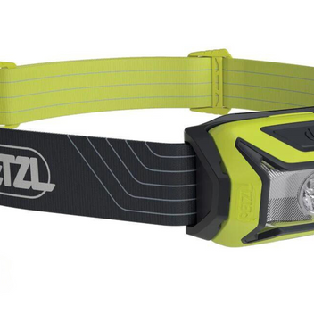 Tikka Lamp by Petzl in black and neon yellow, 350 lumens LED headlamp for night hikes, camping, and outdoor safety