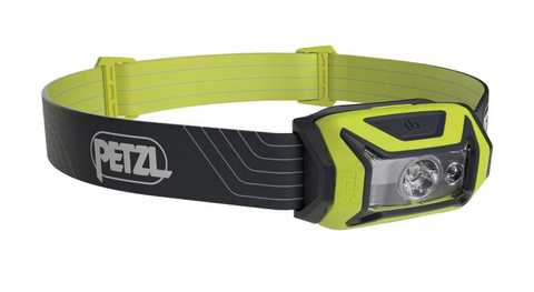 Tikka Lamp by Petzl in black and neon yellow, 350 lumens LED headlamp for night hikes, camping, and outdoor safety