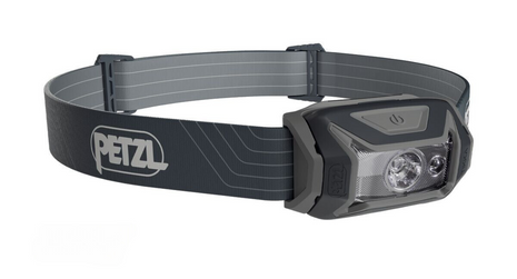 Tikka Lamp by Petzl in dark gray with adjustable strap, 350 lumens LED headlamp ideal for night hiking and camping safety