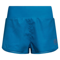 Freccia Short - Women by La Sportiva in blue lightweight breathable running shorts with flatlock seams and elastic waistband for race day comfort