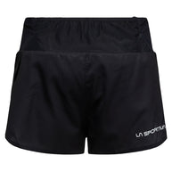 Freccia Short - Women by La Sportiva in black lightweight breathable running shorts with elastic waistband and backside mesh pocket for race day