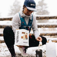 Sport Recovery Drink Mix by Skratch Labs in white and orange packaging, rapid refuel and rehydrate for intense workouts