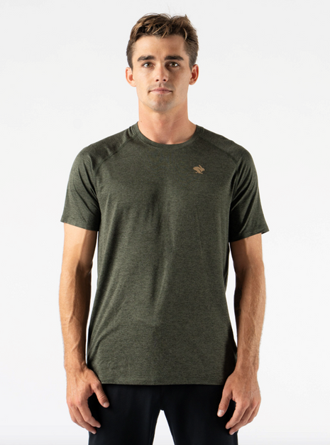 EZ Tee SS - Men by Rabbit in dark green, lightweight and soft running top ideal for everyday running workout and casual wear