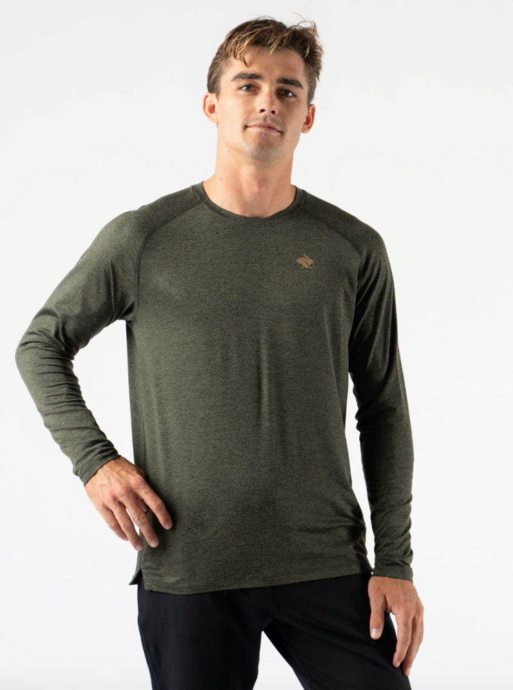 EZ Tee LS - Men by Rabbit in dark green, soft lightweight long sleeve shirt designed for training runs and daily comfort