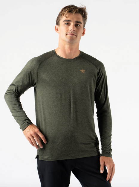 EZ Tee LS - Men by Rabbit in dark green, soft lightweight long sleeve shirt designed for training runs and daily comfort