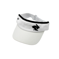 Visor by Rabbit in white with black trim, lightweight moisture-wicking woven fabric and inner sweatband for running and outdoor use