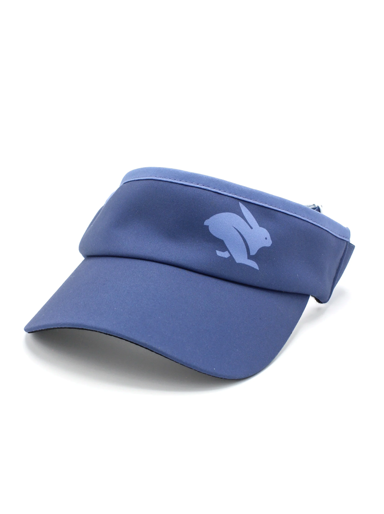 Visor by Rabbit in navy blue with lightweight moisture-wicking fabric and inner sweatband for cooling and running comfort
