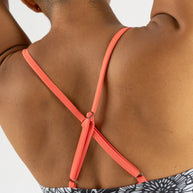 EZ Bra-Vo by Rabbit in coral with black and white floral pattern, soft supportive bra designed for light activity and comfort