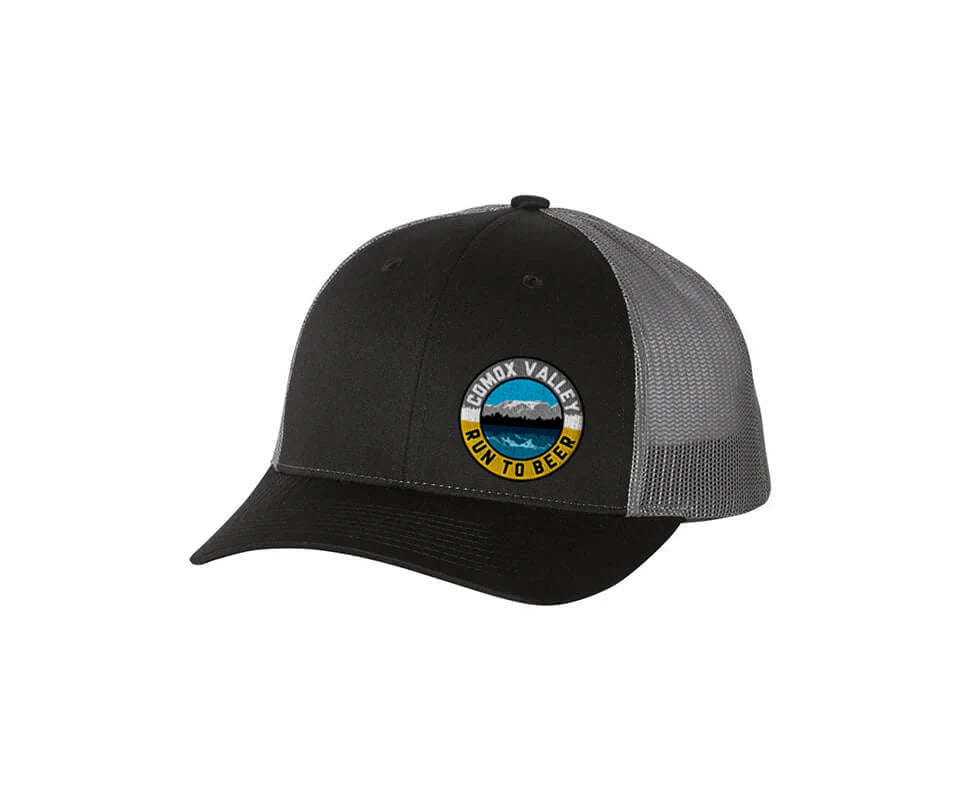 Run to Beer Hats (2025) by Run To Beer in black and grey mesh, breathable hat supporting event gear and outdoor running Canada