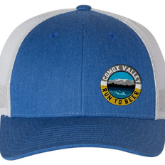 Run to Beer Hats (2025) by Run To Beer in blue and white mesh, adjustable hat supporting event gear and outdoor running activities