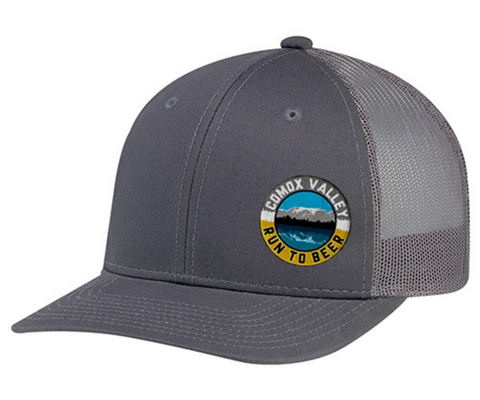 Run to Beer Hats (2025) in grey with mesh back by Run To Beer, adjustable cap supporting event tent costs and carry bag fundraising