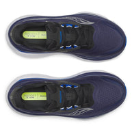 Pair of Saucony Hurricane 26 men's road running shoes in Naval/Black, top-down view with black laces